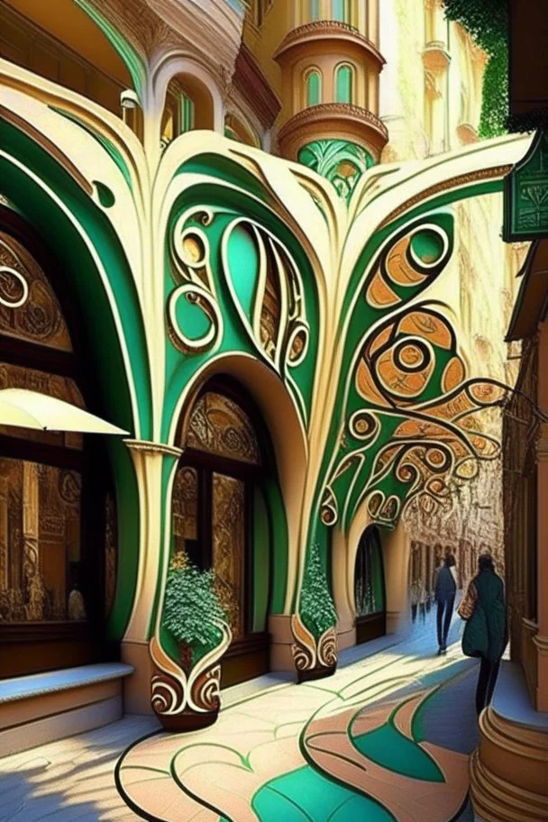 the design of the pedestrian street environment in the Art Nouveau style and fabulous style