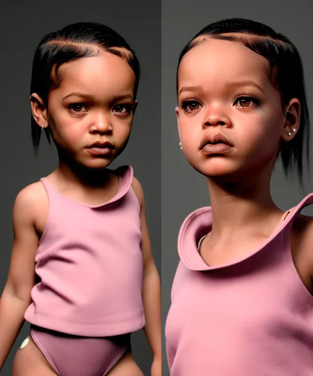 Rihanna toddler, full body, soft skin, dramatic lighting, hyper realistic