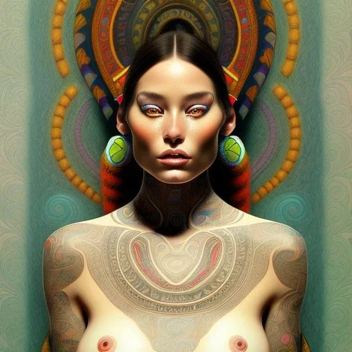 retrato de Mujer tribal maorí bella con tatuajes con estilo de Gustav Klimt