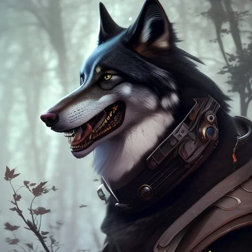 award winning portrait of a male anthropomorphic black wolf long vblack cory loftis, fenghua zhong, ryohei hase, ismail inceoglu and ruan jia. unreal engine 5, artistic lighting, highly detailed, photorealistic, fantasy