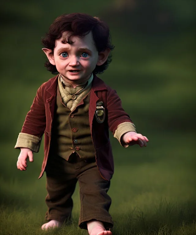 Frodo baggins toddler, full body, dramatic lighting, hyper realistic