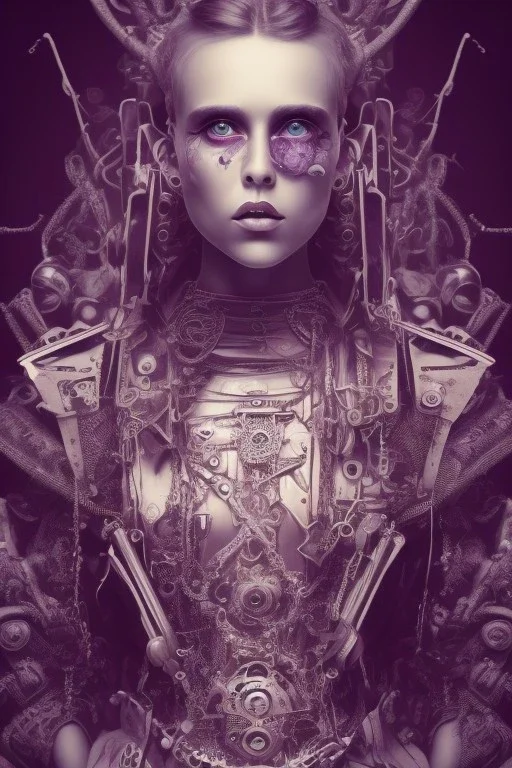 Abstract steampunk, purple tones,Danish singer MØ face,