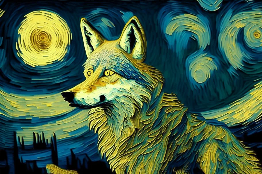 a wolf in van gogh style