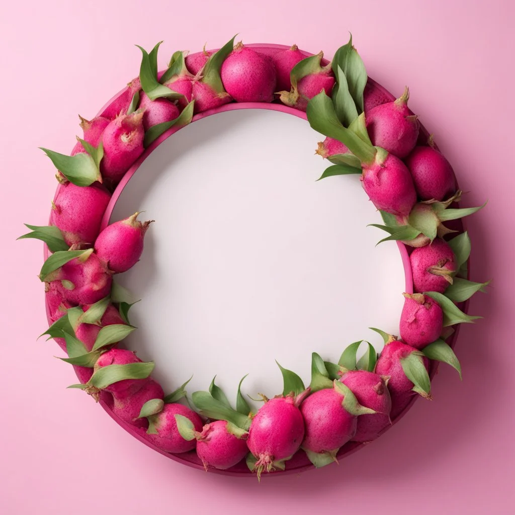 Round picture frame in the colors of dragon fruit on a light background to remove