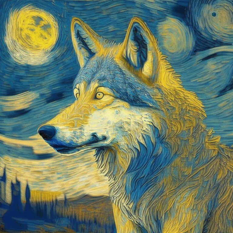 a wolf in van gogh style