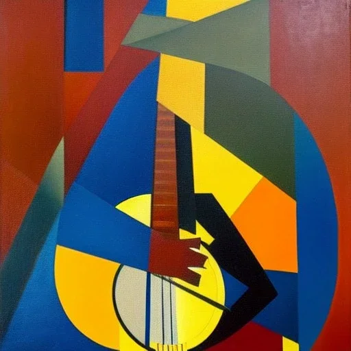 cubist painting of a monkey playing a banjo