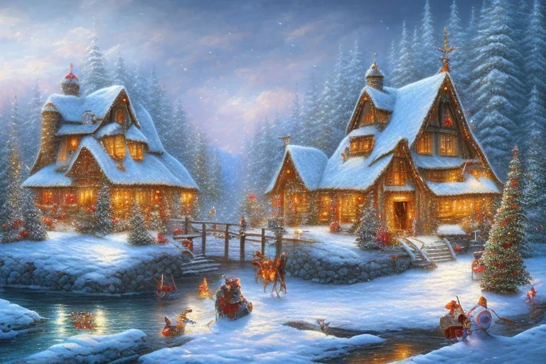 Christmas village river mountain