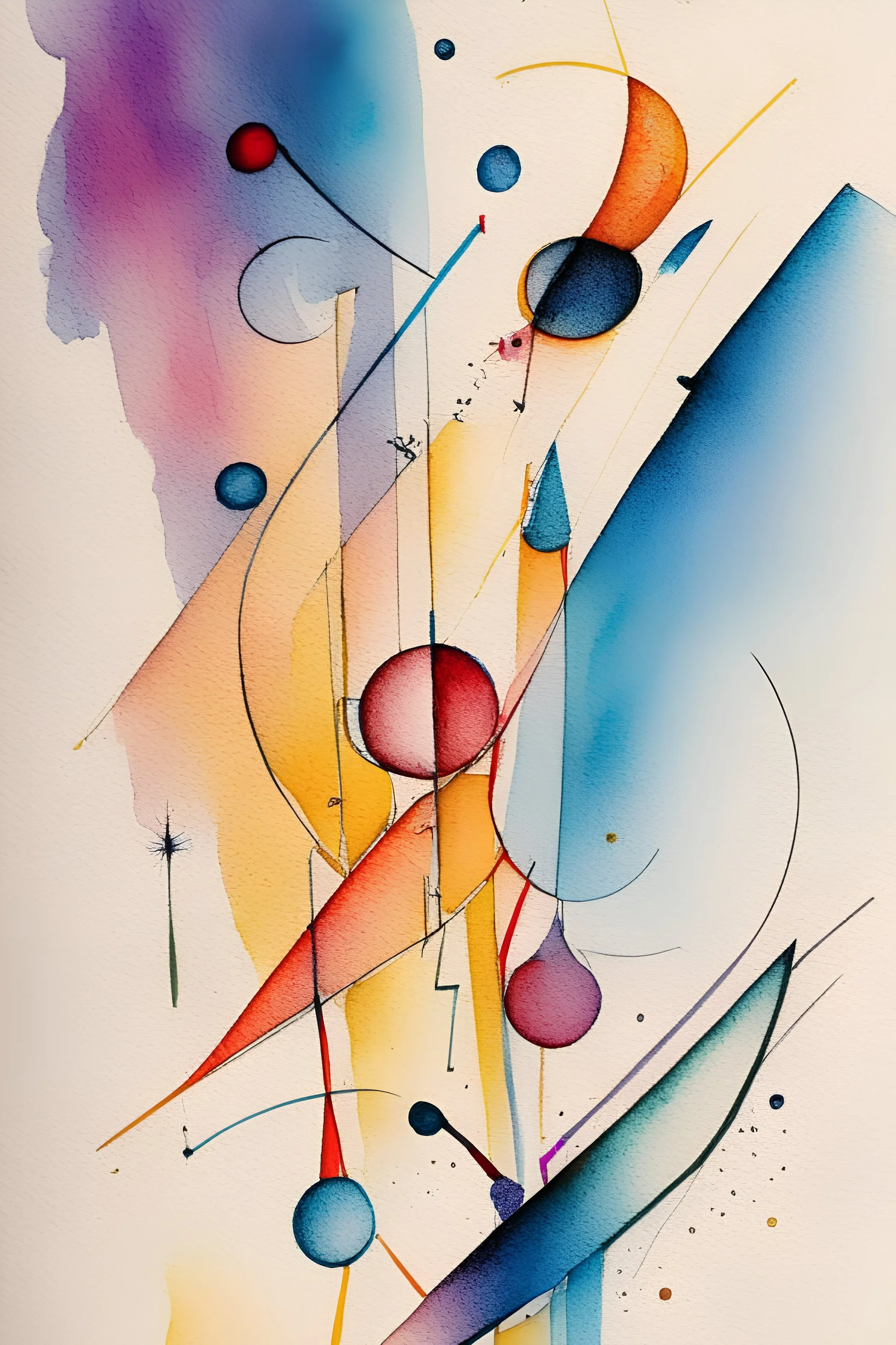Abstract watercolour art in the style of Kandinsky. sketchy pencil outlines