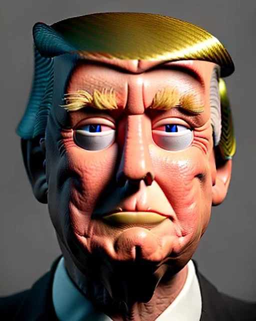 Realistic Waist up Portrait, Donald trump muppet, family dad style, photo studio, unreal engine 5, god lights, ray tracing, RTX, lumen lighting, ultra detail, volumetric lighting, 3d.