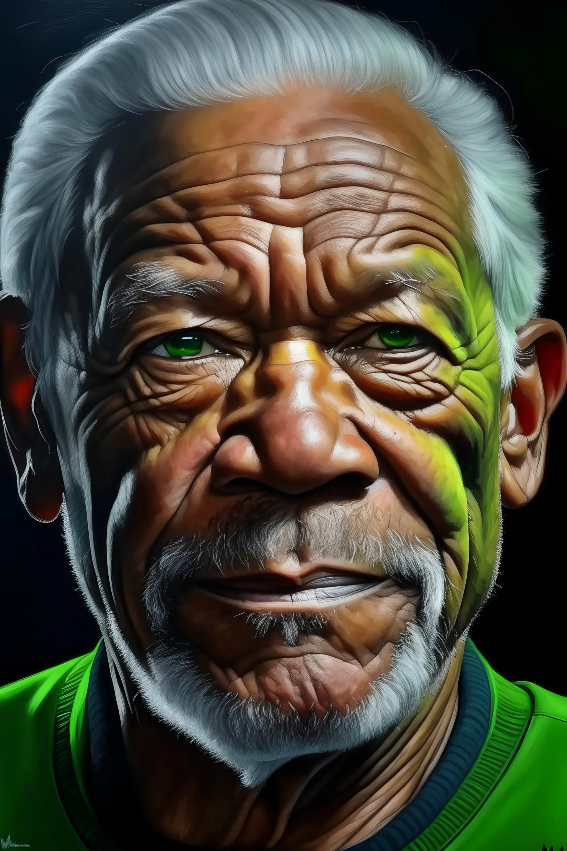 portrait of morgan freeman, green power ranger