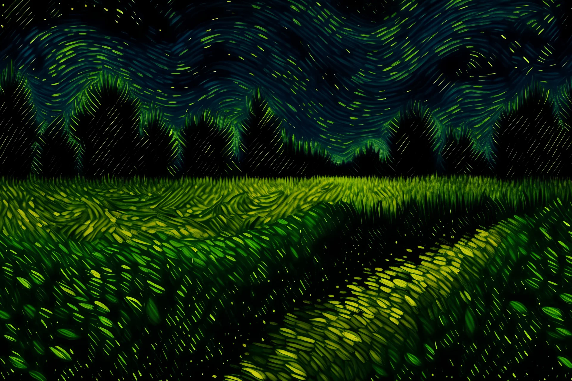 crear una imagen nocturna de un trigal, imitando el estilo de van gogh