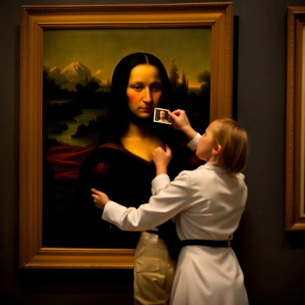 Mona Lisa comes out of the picture and kisses a young navy officer who is standing in the museum looking at her picture