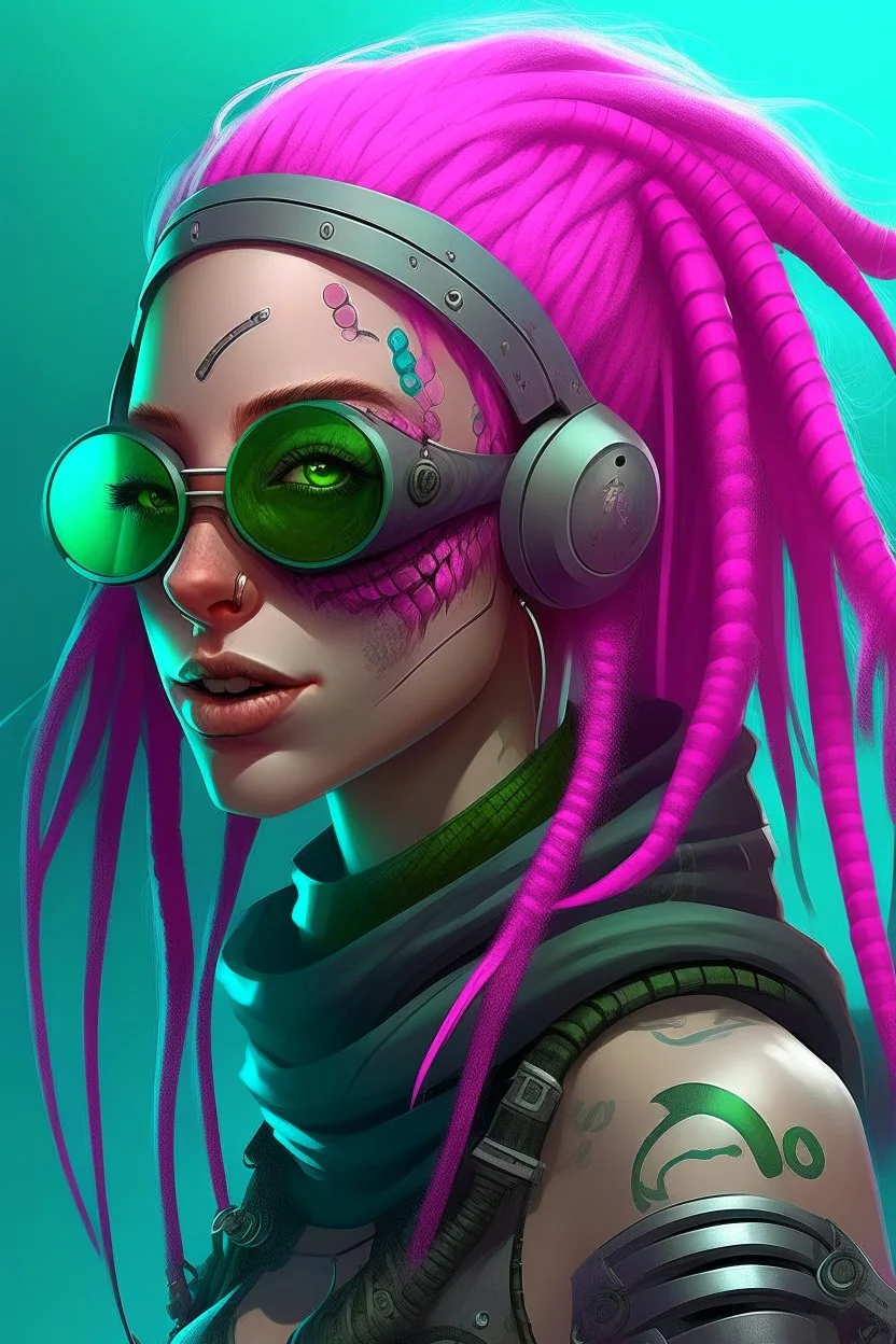 mermaid cyberpunk some fish scales on face pink hair dreadlock sunglasses