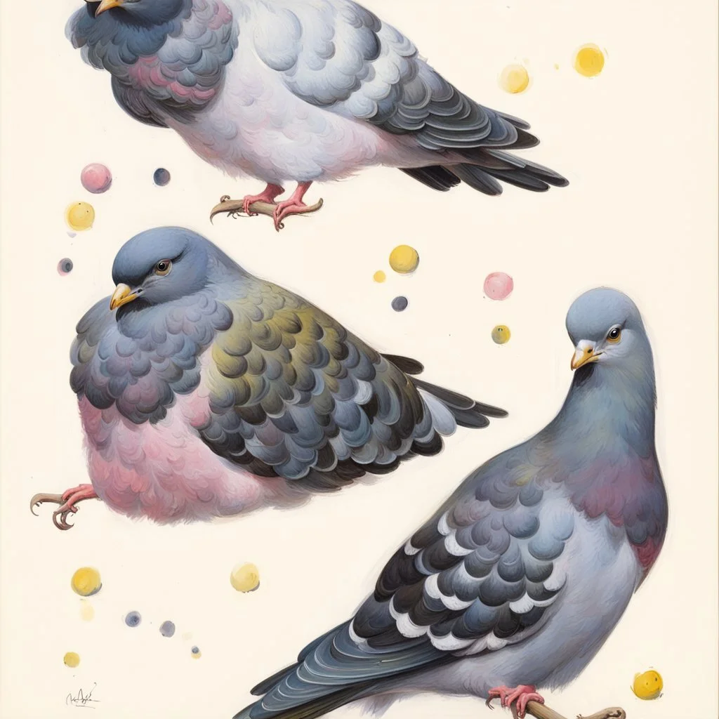 yellow and pink Pigeon. 19th painting