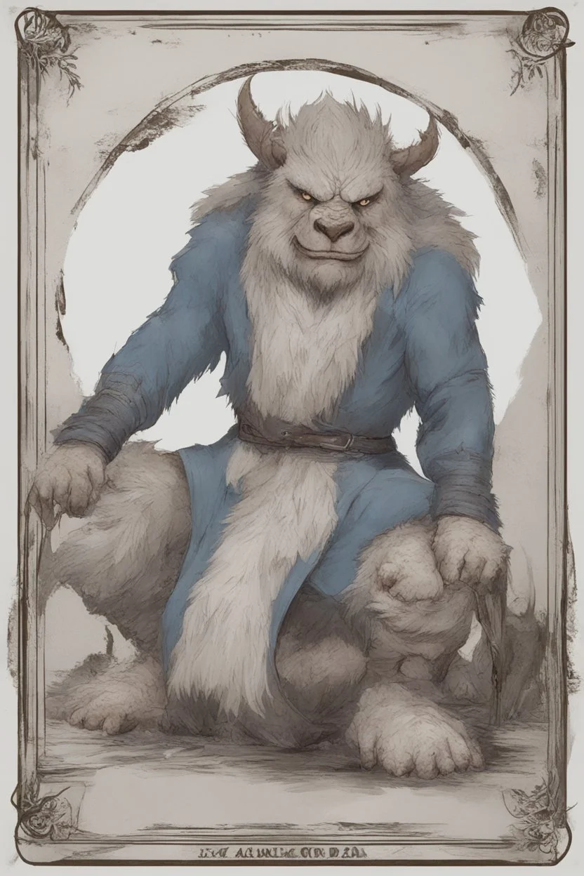 Dnd a bugbear with white fur and a blue nose