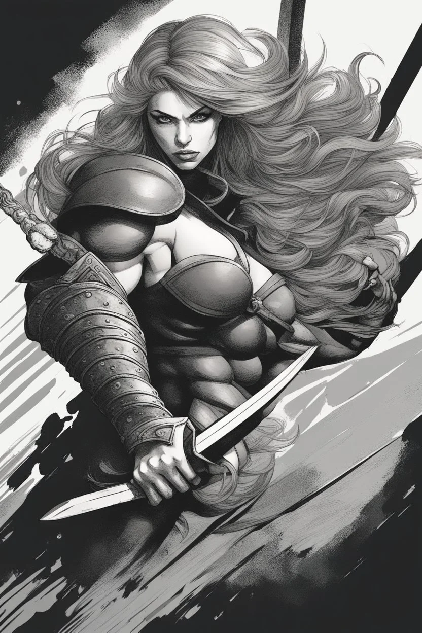 Muscle woman warrior with sword