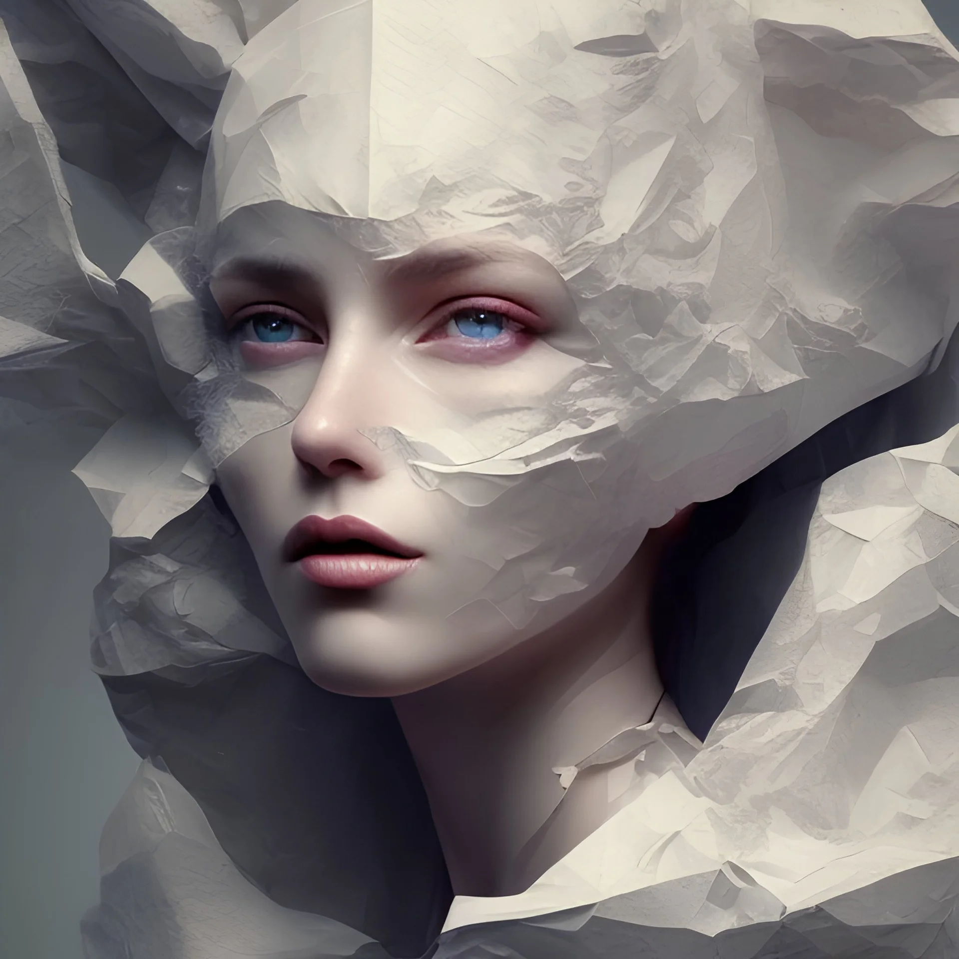 rendered in blender trash bag on his head and crumpled paper as a texture, collage paper and tape, slit - scan photography, high resolution, cinematic, unreal 6, breathtaking detailed