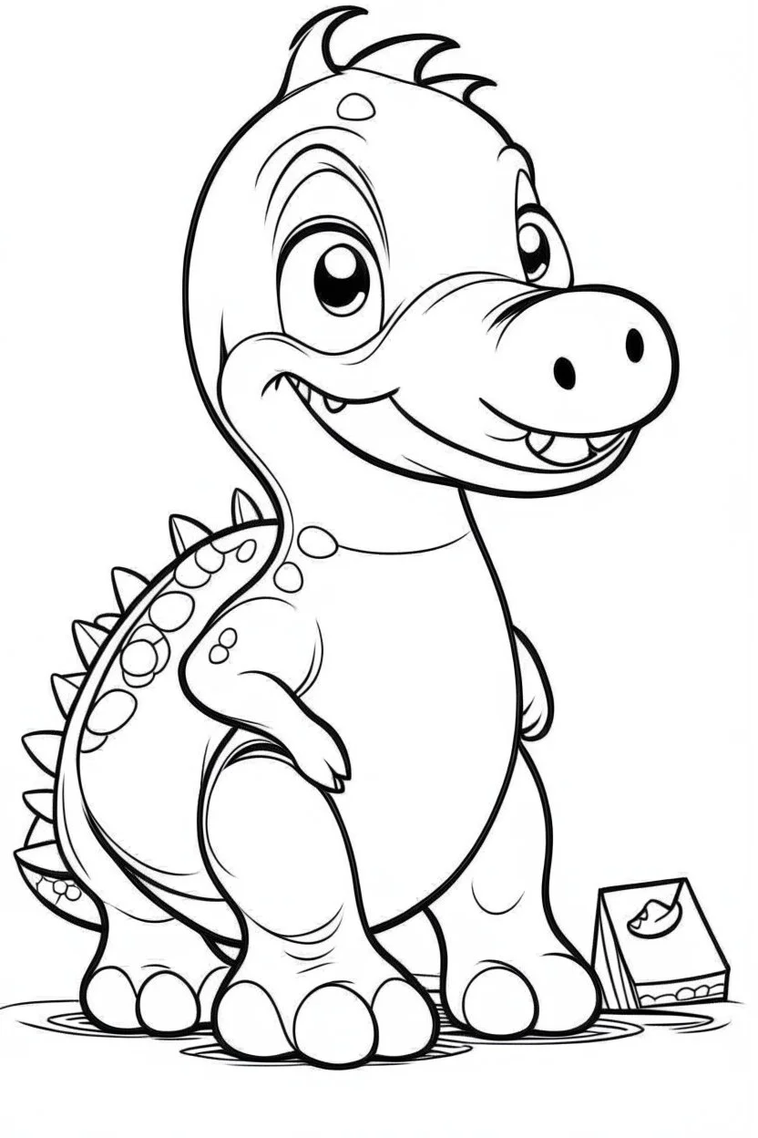 artistic outline for a cute dinosaur page, white background, full body, only use outline, line art, white background, no shadows, clear and well outlined