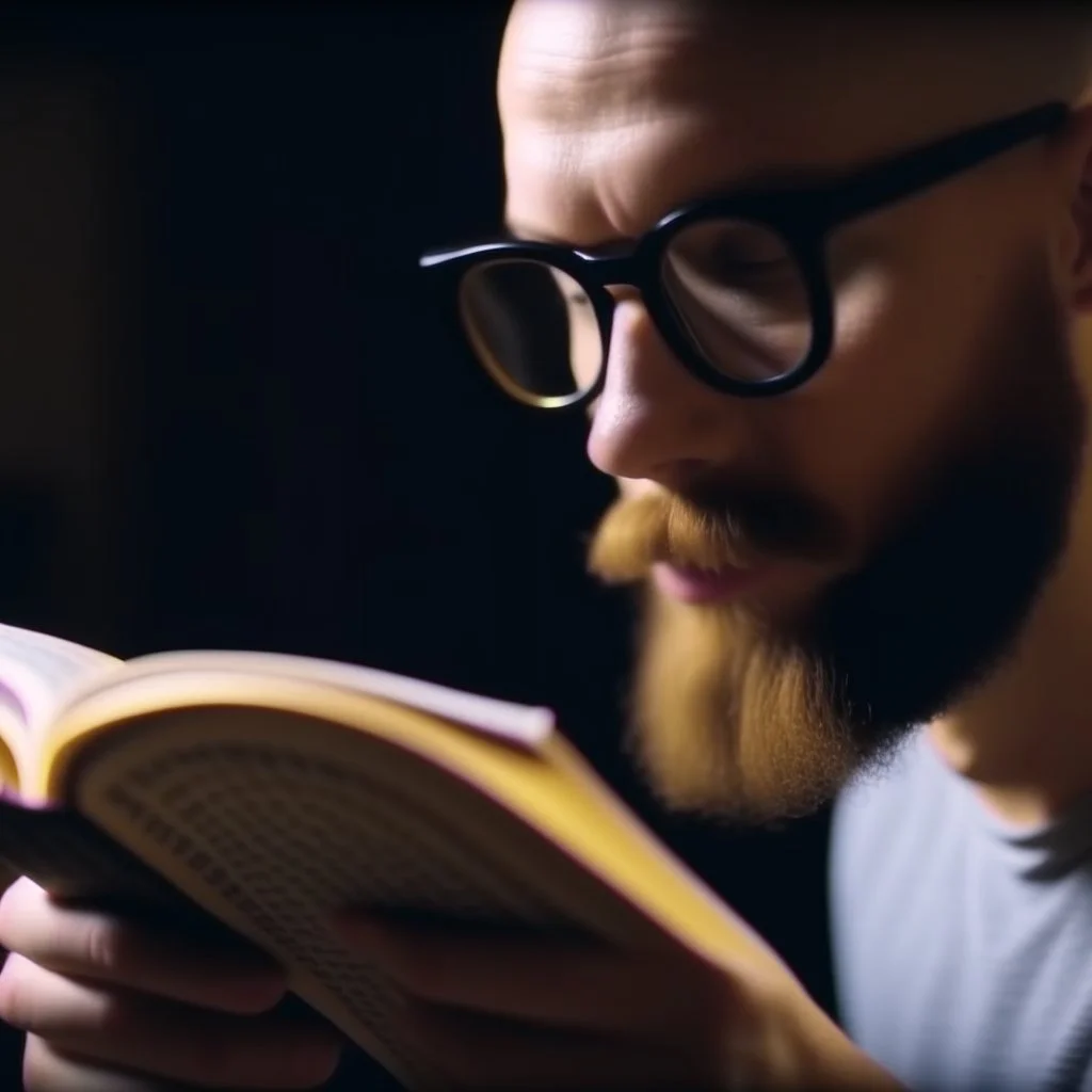 A picture of a person reading a remarkable book on self-development, with a focus on working on self-improvement and acquiring new knowledge, 4K