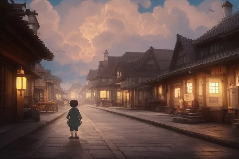 a wholesome animation key shot of a traditional city with tiled roofs, architecture, very detailed, medium shot, studio ghibli, pixar and disney animation, sharp, rendered in unreal engine 5, anime key art by greg rutkowski, bloom, dramatic lighting, blue sky with clouds