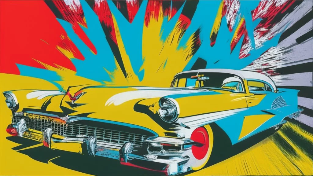 stalking a cadillac eldorado 1959 flammable,pop art, Andy Warhol, Roy Lichtenstein