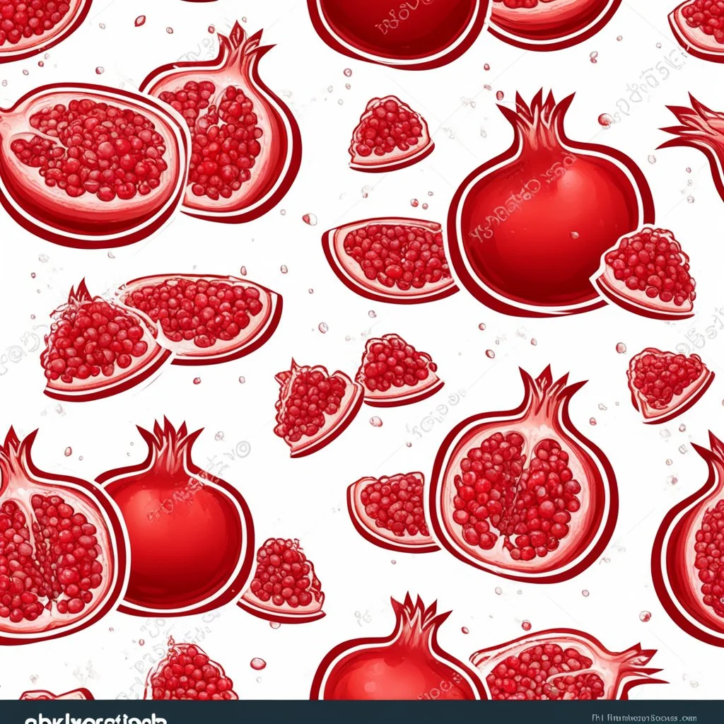 pomegranate in water drops, transparent background