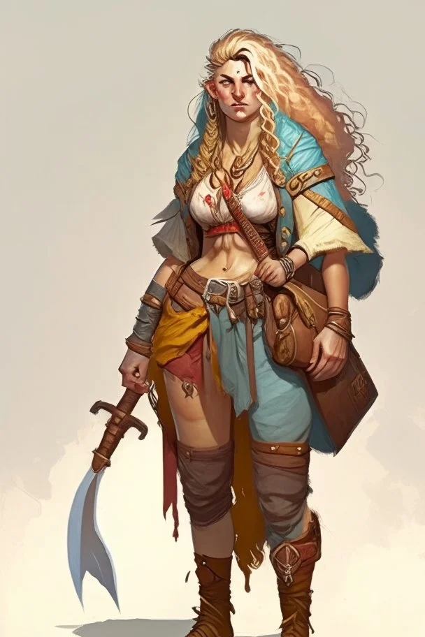 female aasimar barbarian wearing traveling clothes