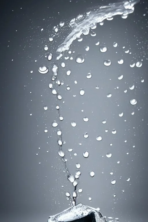 in focus, a jet of water flows into a spoon and splashes everywhere