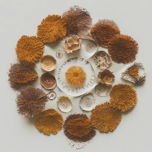 circle arrangement of small dried flowers on white textured paper, aesthetic layout, beautiful composition, vintage, tender, mild colours