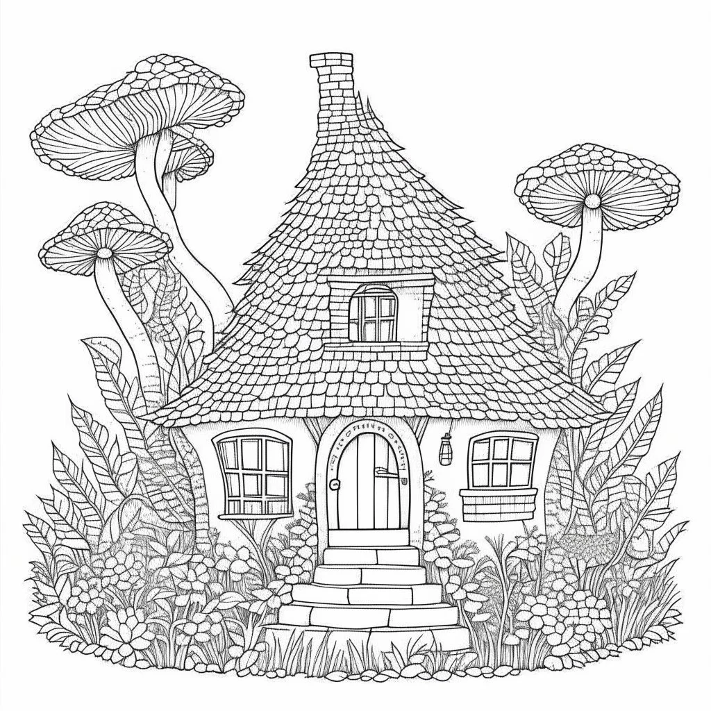 A fairy house Enchanted Fern Grotto, coloring page, exact shape, real image, minimal lines, white back ground color, real style, realistic, minimalistic, minimal black line art, line art, crisp line art, unique coloring sheet, outlined, outline, crisp, crisp line edges, illustration, thin lines, crisp clear lines, line art, clean line art, unique, 8k, no colors, no dark color, no black color, avoid thick black, minimalistic line edges, white back ground,