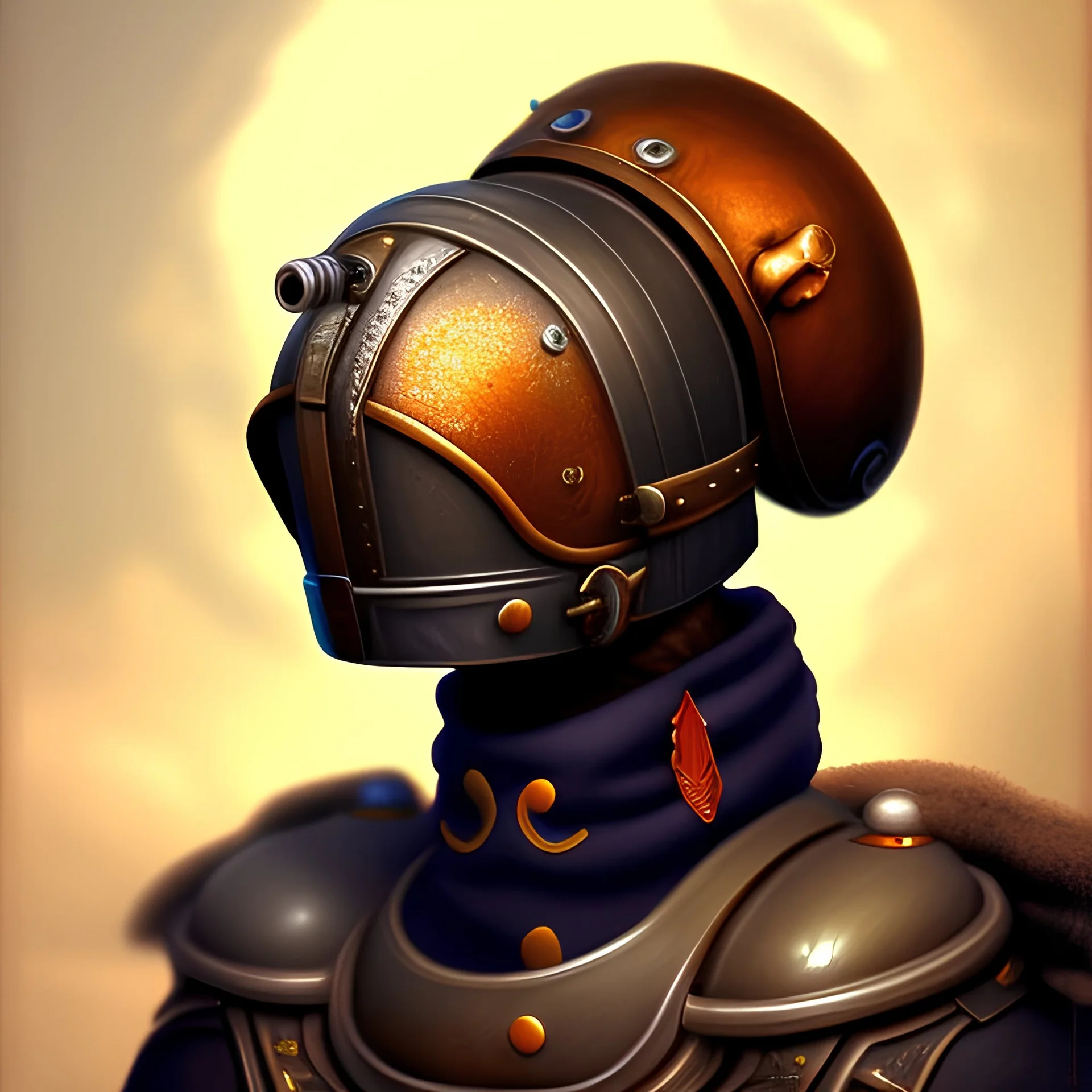 A steampunk guardin a helmet, digital painting