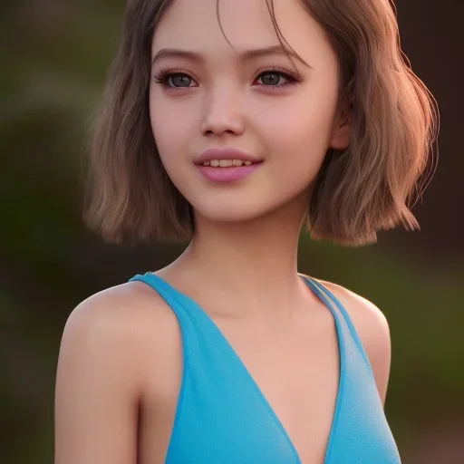 girl look beautiful wear swimwear, close-up, , eyes like ocean blue, short hair, smile, 8k, rtx, eyebrows like serious, facing left, hyper realistis,