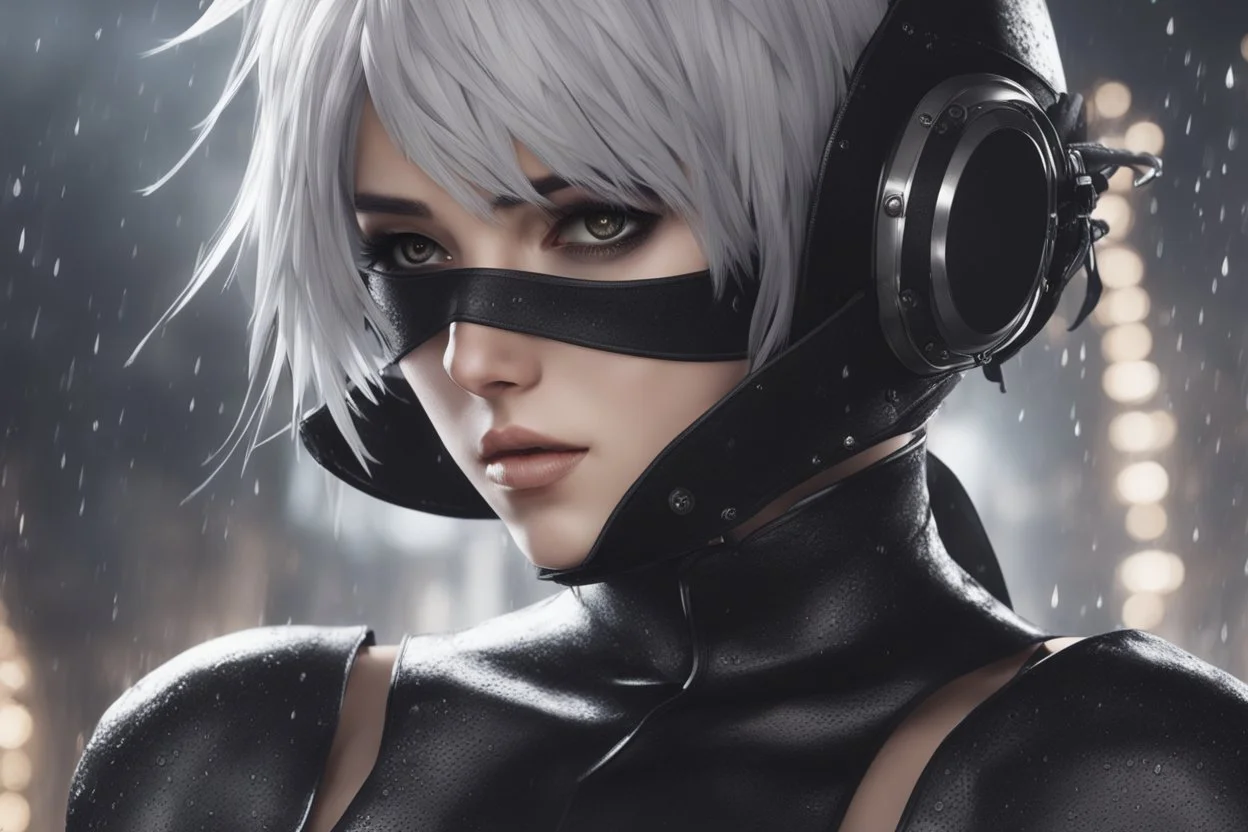 Hot 2B with blindfold in 8k nier automata artstyle, 2B them, 2B Custom, blindfold, close picture, rain, fantasy world, intricate details, highly detailed, high details, detailed portrait, masterpiece,ultra detailed, ultra quality