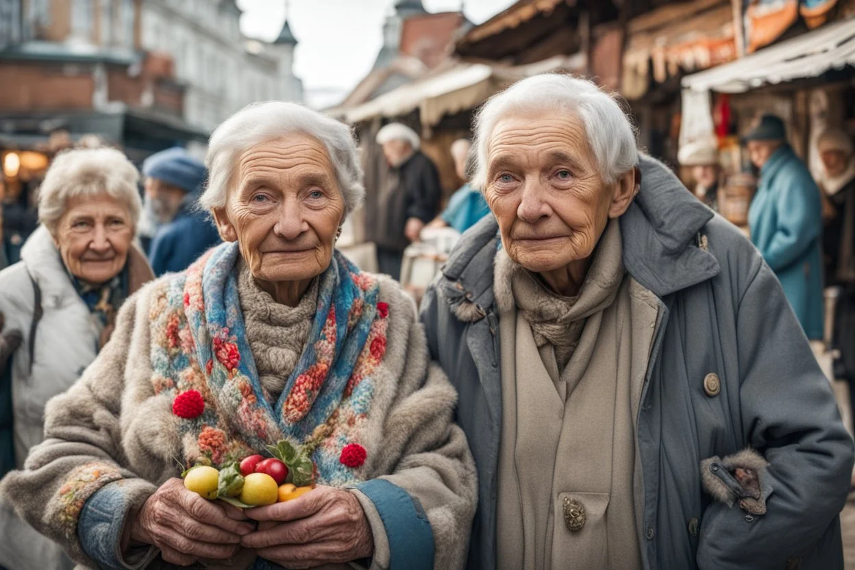 elderly russian people on the market