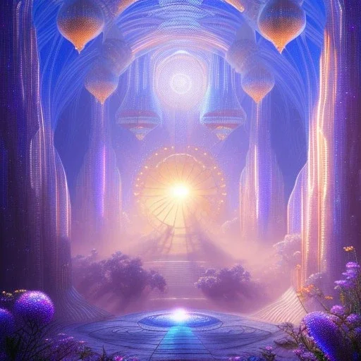 African crystal palace ! soft background | god rays | intricate | elegant | blue and pink galactic landscape | highly detailed | illustration | depth of field, luminosity, ultra sharp focus, ultra high definition