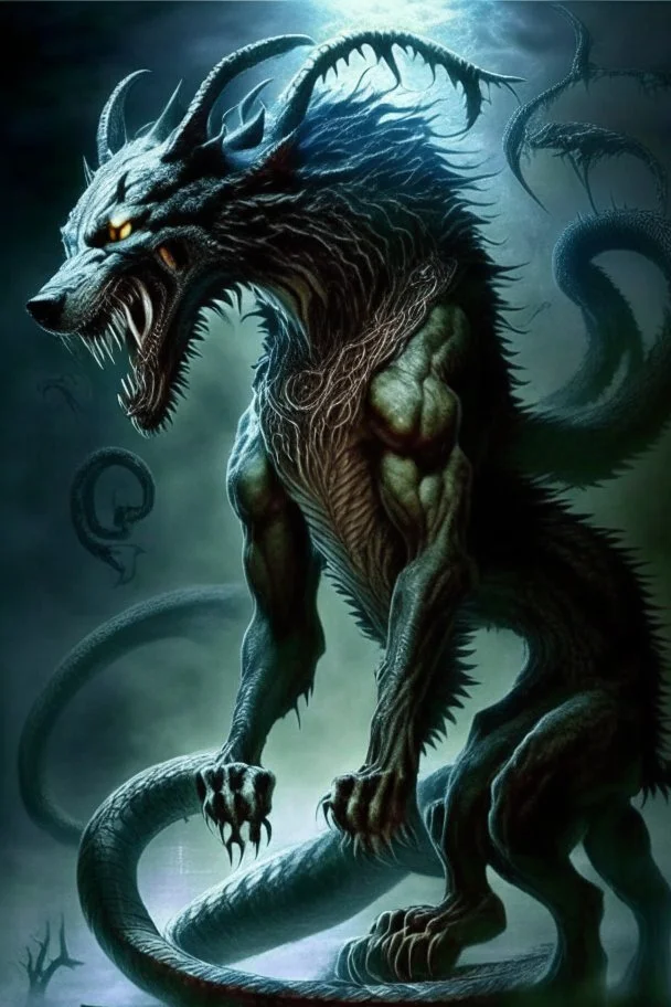 demon huge humanoid wolf with a snake instead of tail humanoid humanoid