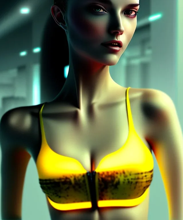 Yellow bra, cyberpunk,