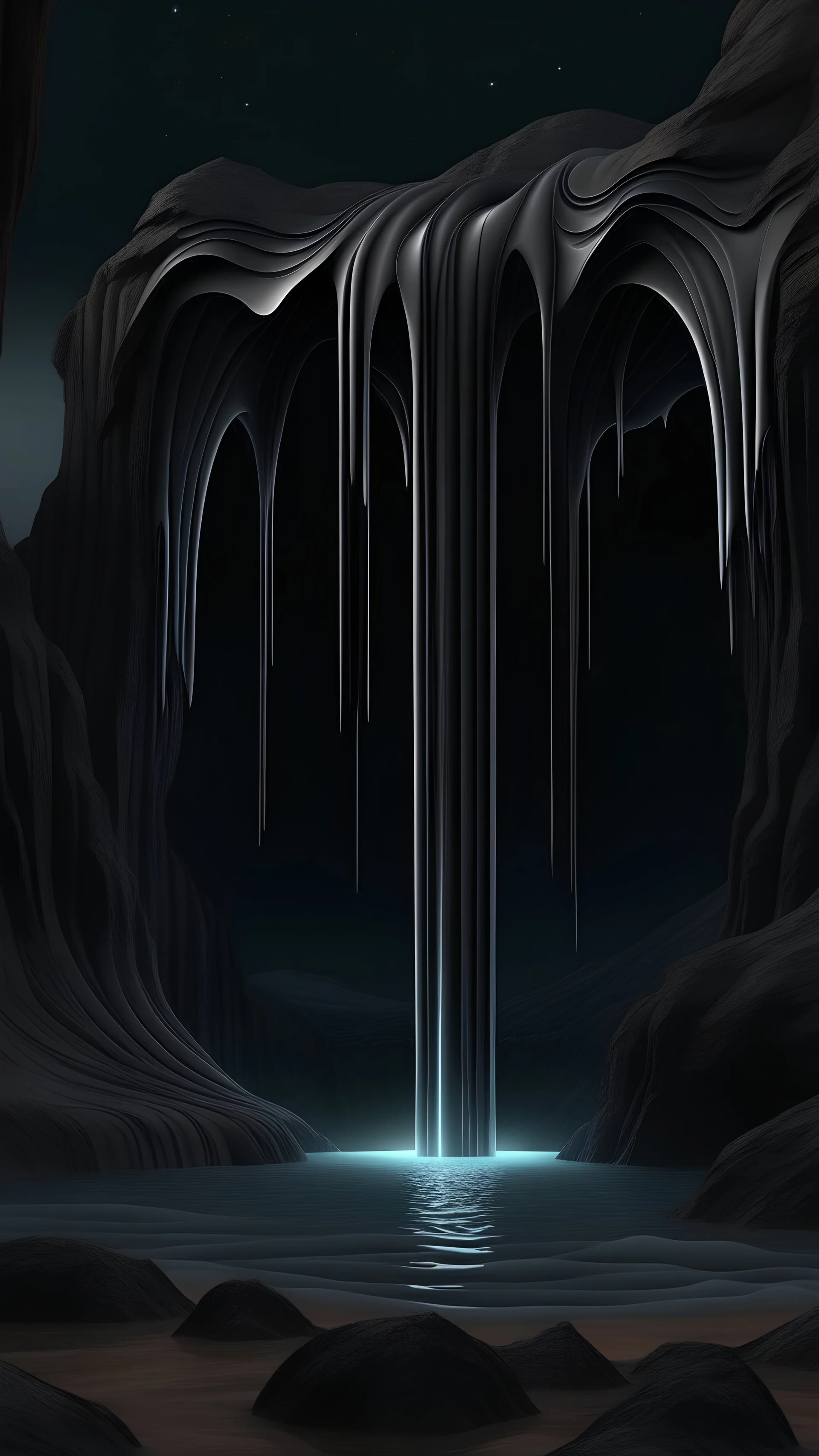 realistic sand waterfall in a futuristic dark fantasy style