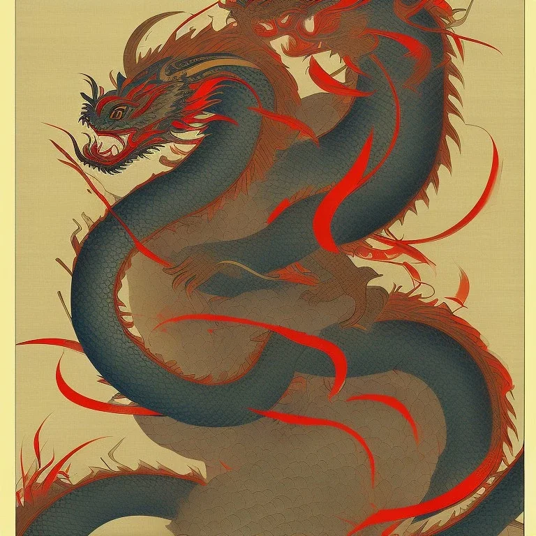 Ukiyo-e style art, eastern dragon