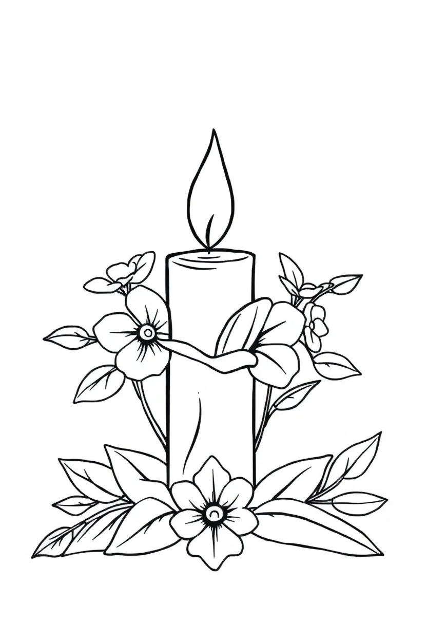 outline art for candle flower love coloring page for kids, classic manga style, anime style, realistic modern cartoon style, white background, sketch style, only use outline, clean line art, no shadows, clear and well outlined