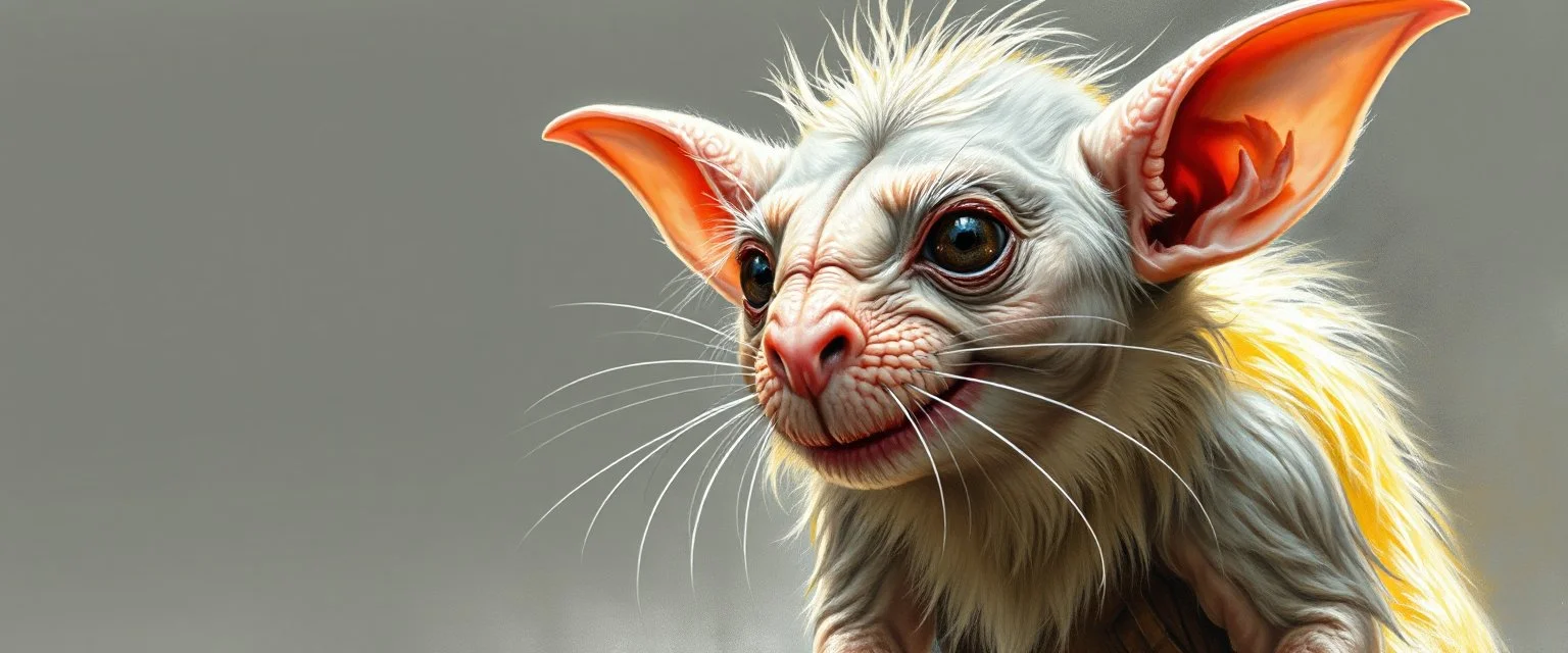 rat gremlin gandalf as woman , airbrush and pen outline
