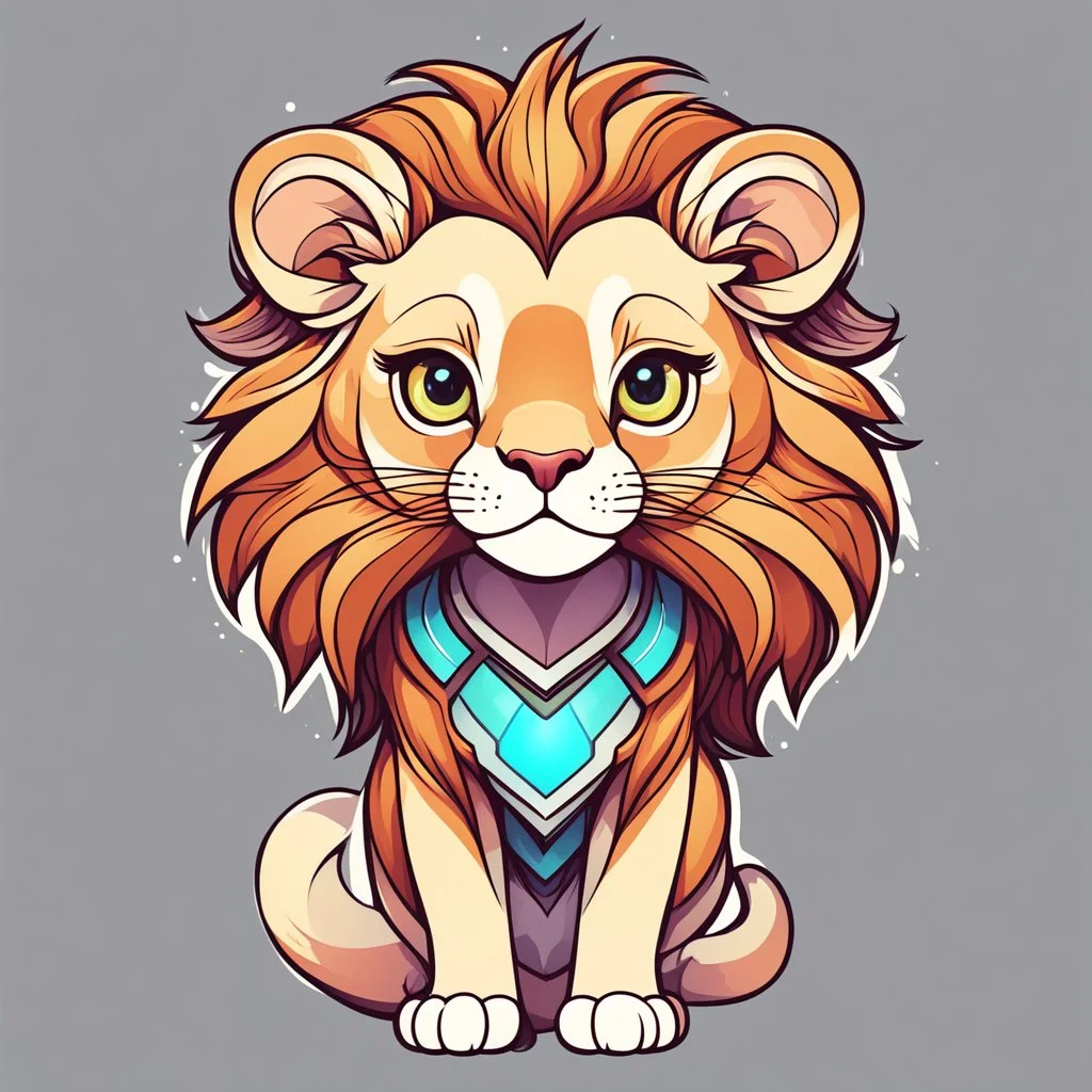 Cute Lion with adorable eyes / t-shirt design / clear lines/ neofuturist, full body