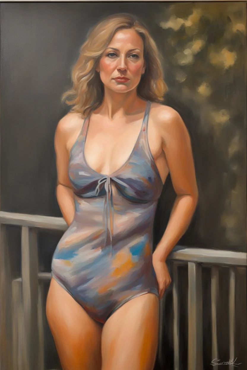 full color facial Portrait of Sissy with the two-piece bathing suit on - oil painting by Scott Kendall