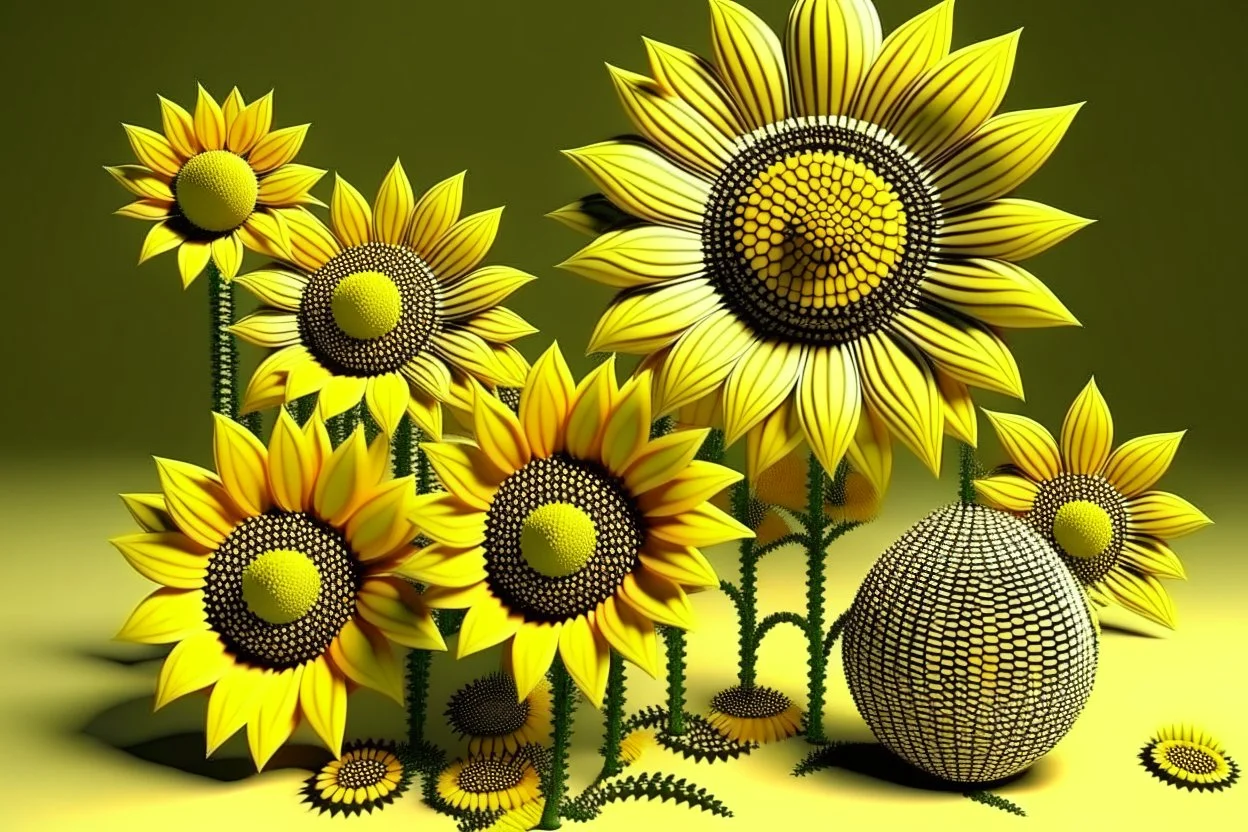 3d,sunflowers,patterns,minimalism,dada