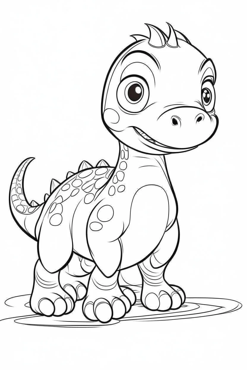 artistic outline for a cute dinosaur page, white background, full body, only use outline, line art, white background, no shadows, clear and good