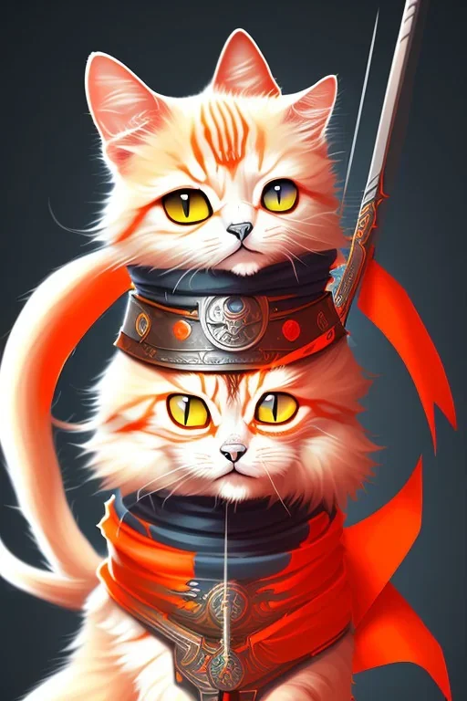 cat 2d, ninja, black fur,full body, orange torn coat,game character, strong, anime, chibi