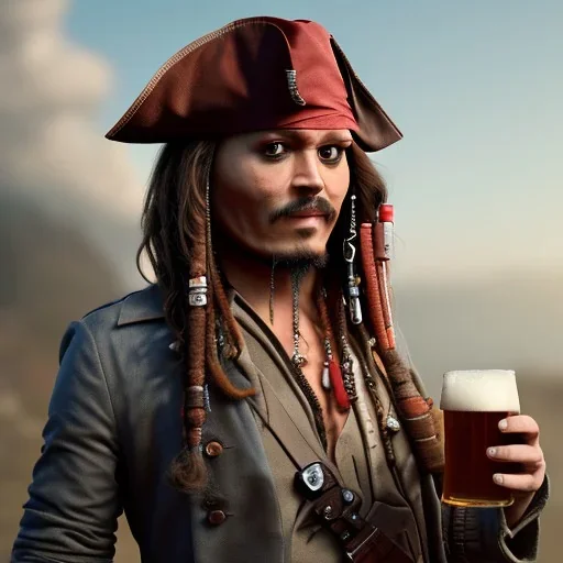 jack sparrow holding a beer