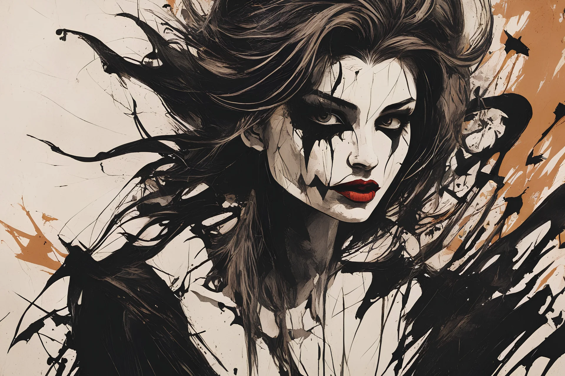 illustration of a vampire girl, in the style of threadbare abstract expressionism, bronze , black, and cypress, vintage abstract cut-and-paste, ricoh gr iii, editorial illustrations, fine lines, highly detailed