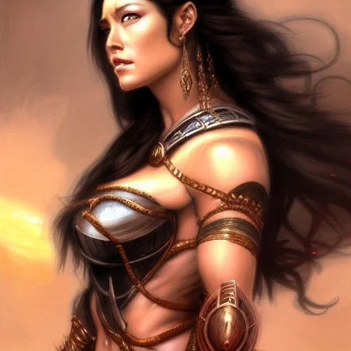 ultra detailed portrait of beautiful Dejah Thoris wearing armor, extremely detailed digital painting, in the style of Luis Royo and A.J. Manzanedo and FRANK FRAZETTA and Earl Norem and fenghua zhong and ruan jia and jeremy lipking and peter mohrbacher, mystical colors, rim light, beautiful lighting, 8 k, stunning scene, raytracing