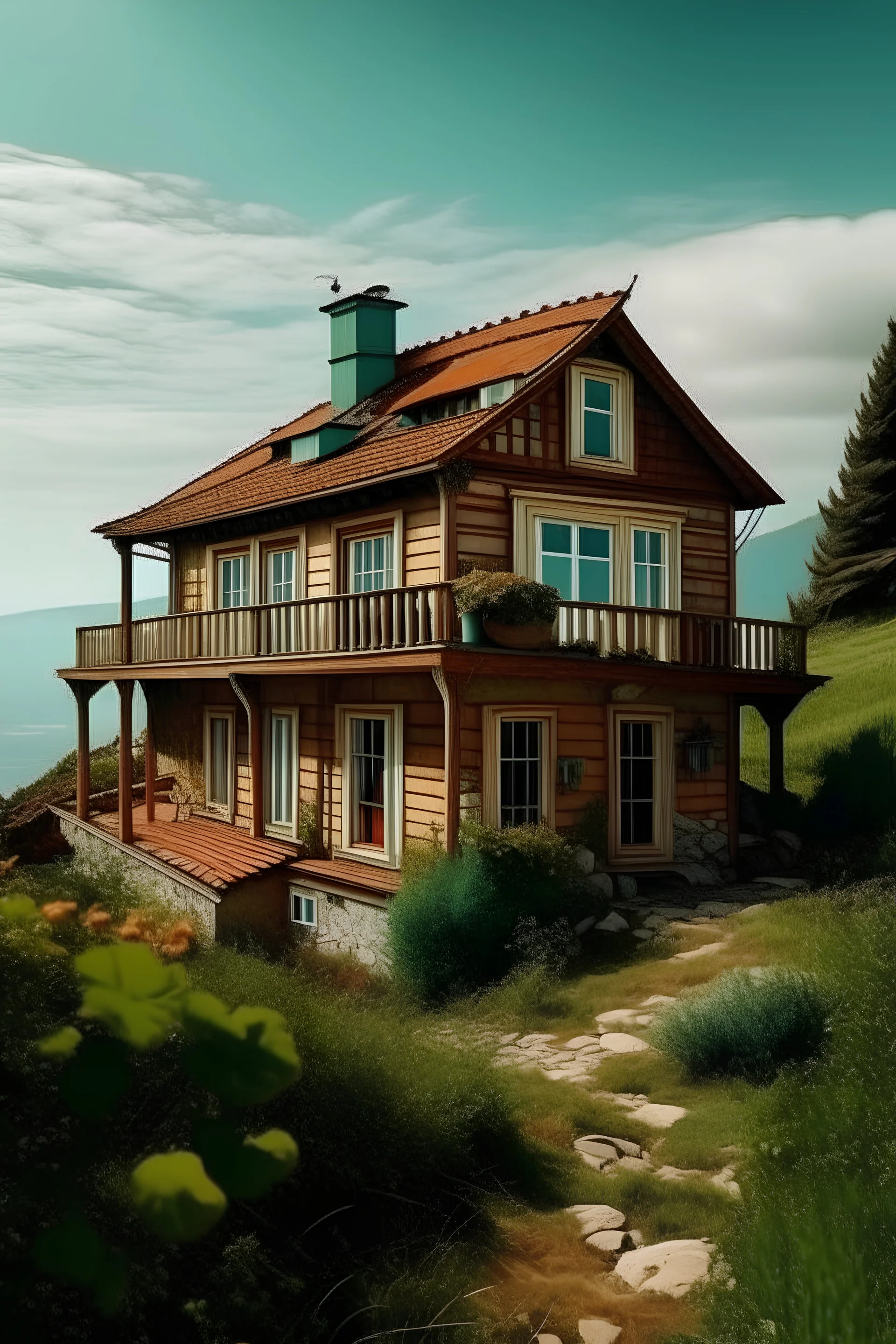 A house in the style of Vintage with a view.